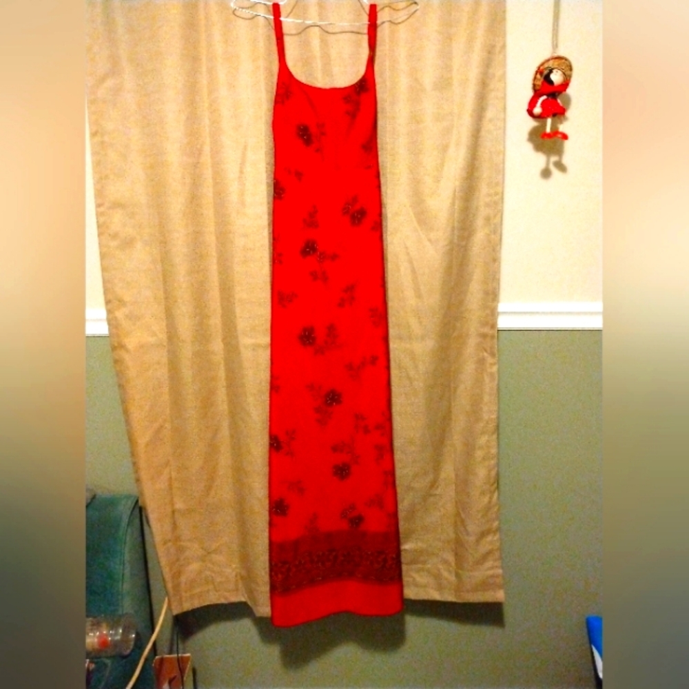 Spaghetti strap red floral sundress